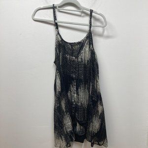 Lauren Vidal black tan abstract print oversized lagenlook tank top L